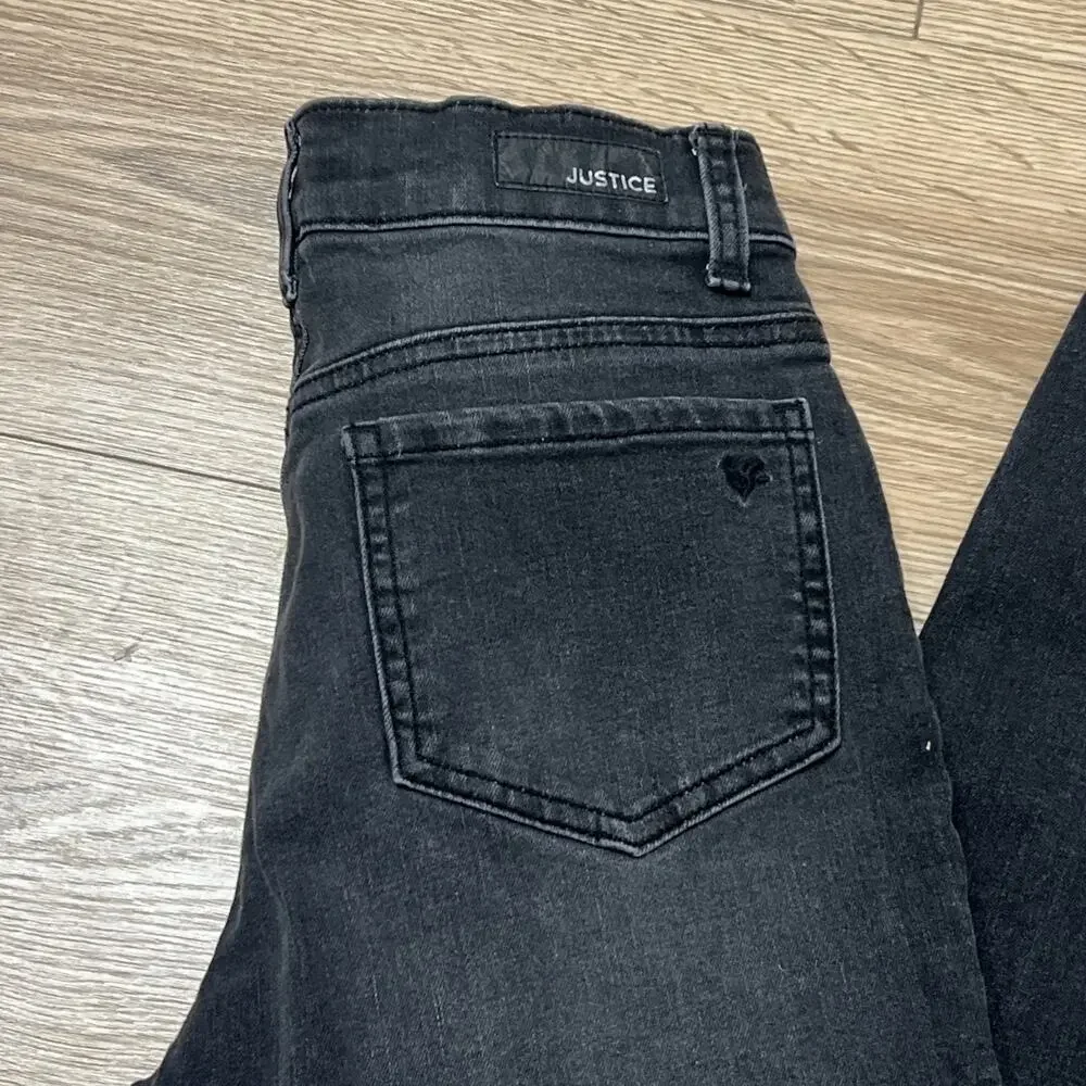 Justice Girl’s Black Washed Distressed Slim Ankle Length Jeans Size 14 (A32)